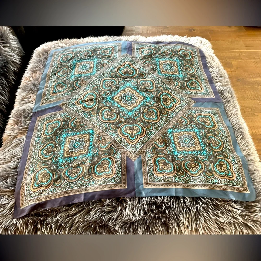 Blue and aqua paisley square scarf